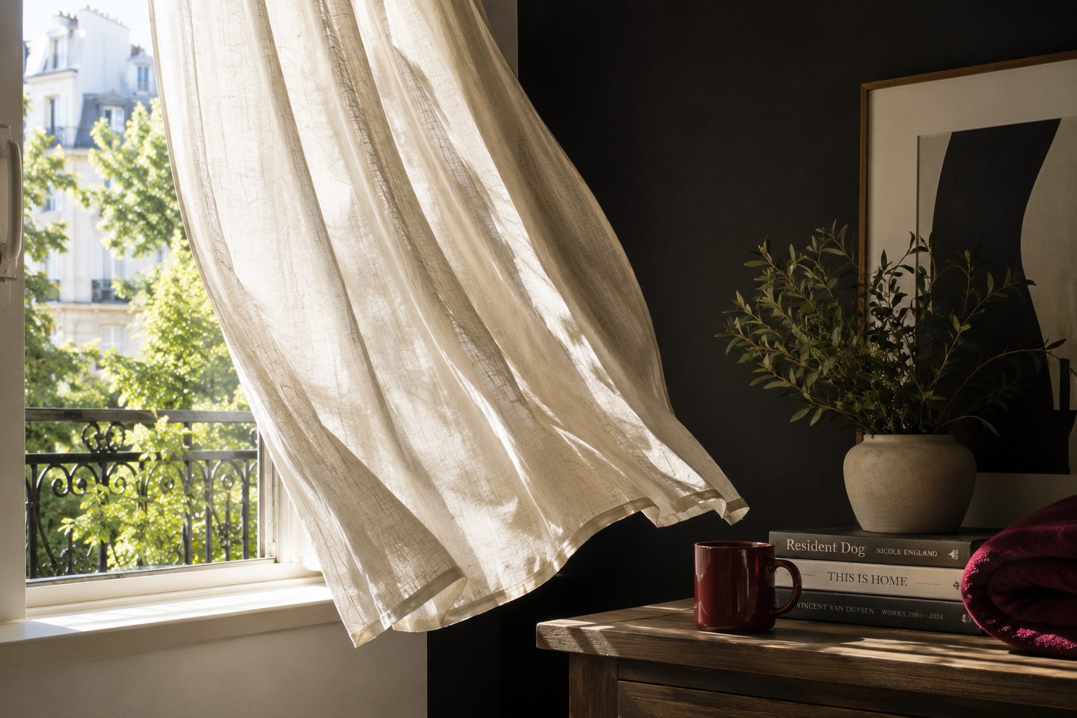 A linen curtain moving in morning light, representing a nervous system regulation routine built around small daily resets